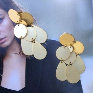 Gold dangle tiered layered link circles clip on earrings jewelry bold statement